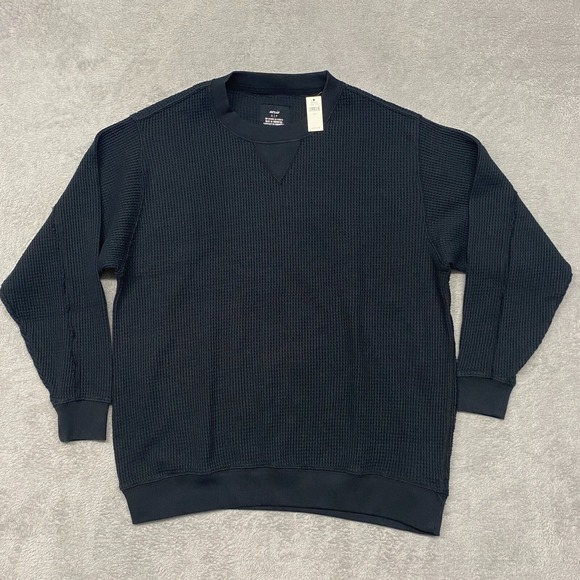 Aerie Sweatshirt Womens Small Black Thermal Oversized Crew Neck Slouchy Cotton - Picture 1 of 8